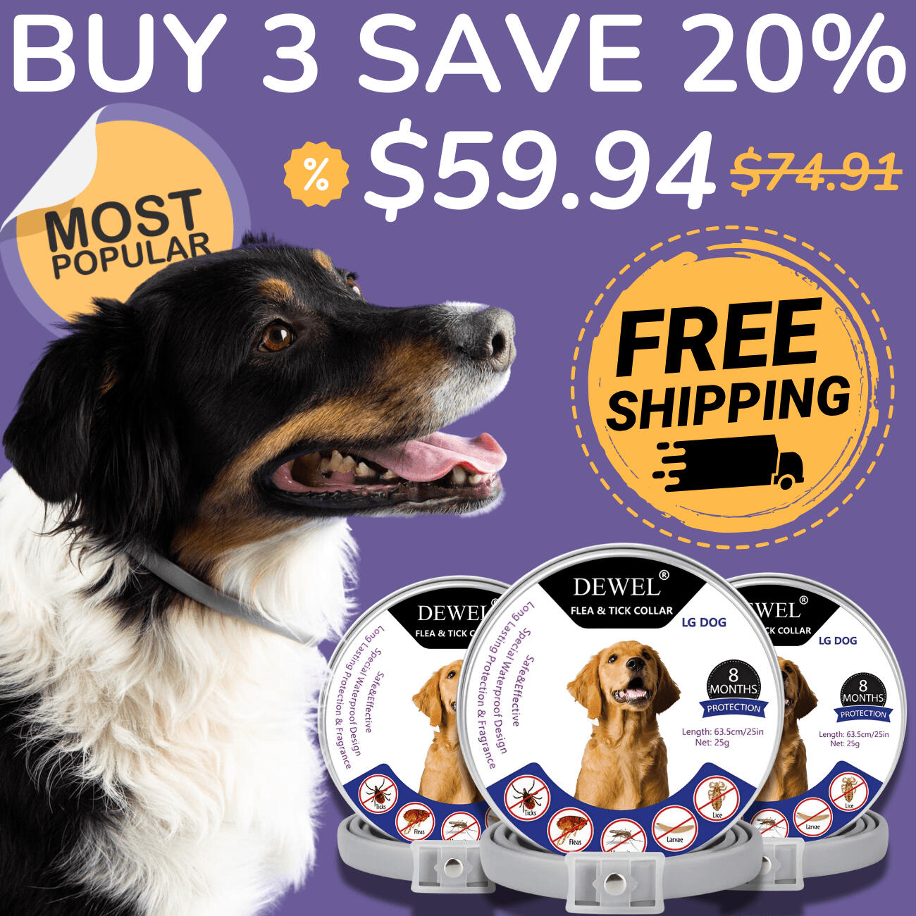 The DEWEL Flea Collar — The Bottom Line #1 — DEWEL Flea & Tick Collar for Dogs (8-Month Natural Protection)